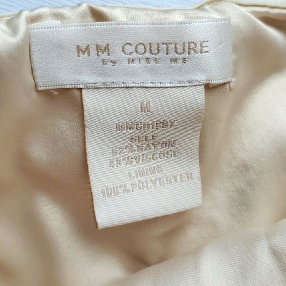 Miss Me MM Couture Y2K Cream & Gold Sweetheart Strapless Empire Waist Dress M - Picture 3 of 6